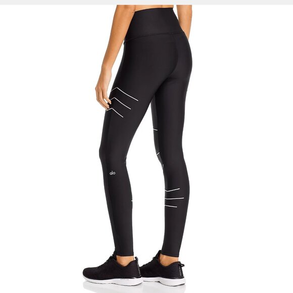 Alo Yoga Sequence High-Rise Leggings Reflective Black Full Length Womens X-Small - Picture 2 of 5